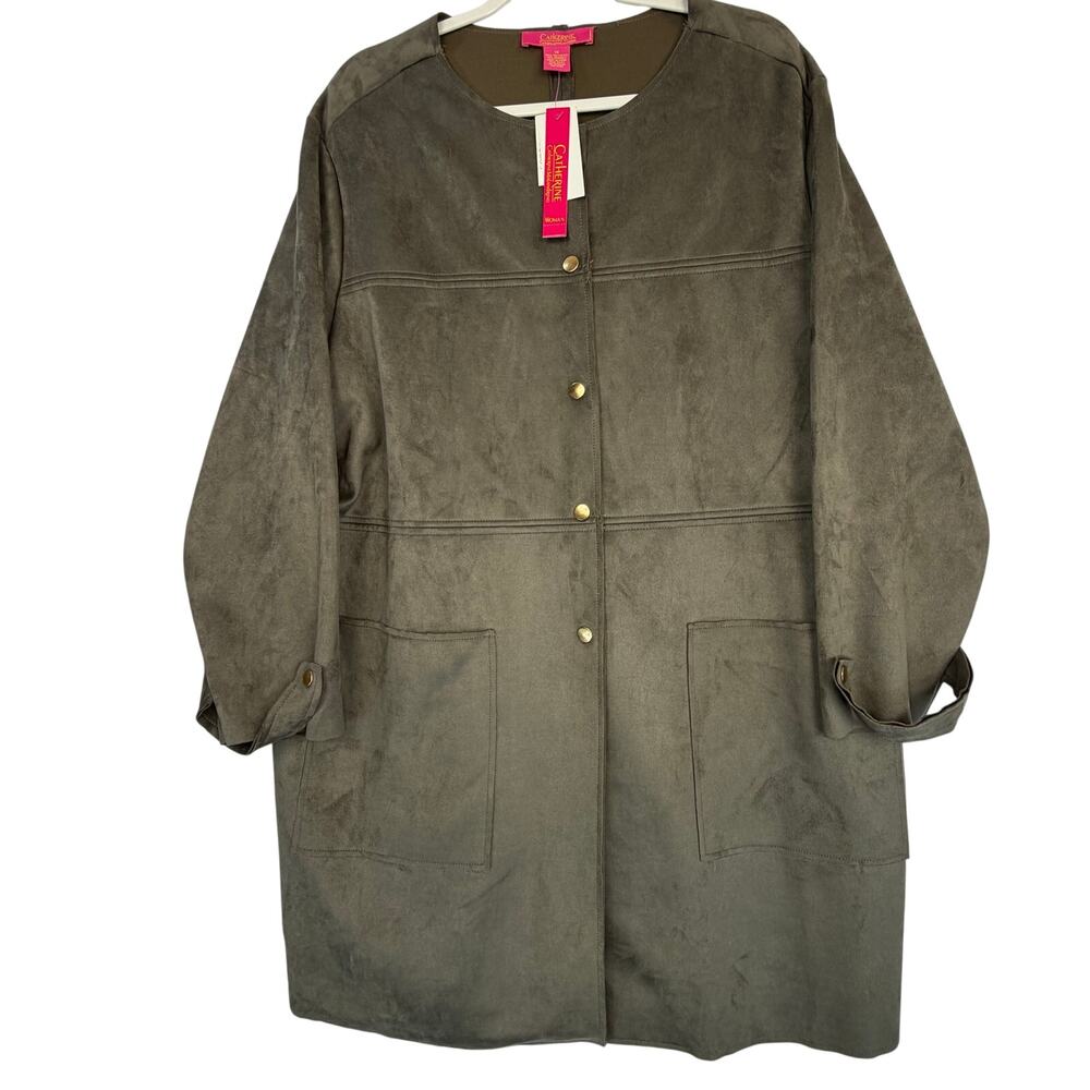 NWT Catherine Malandrino Faux Suede Duster Coat‎ Womens Size 1X Dark Taupe $98